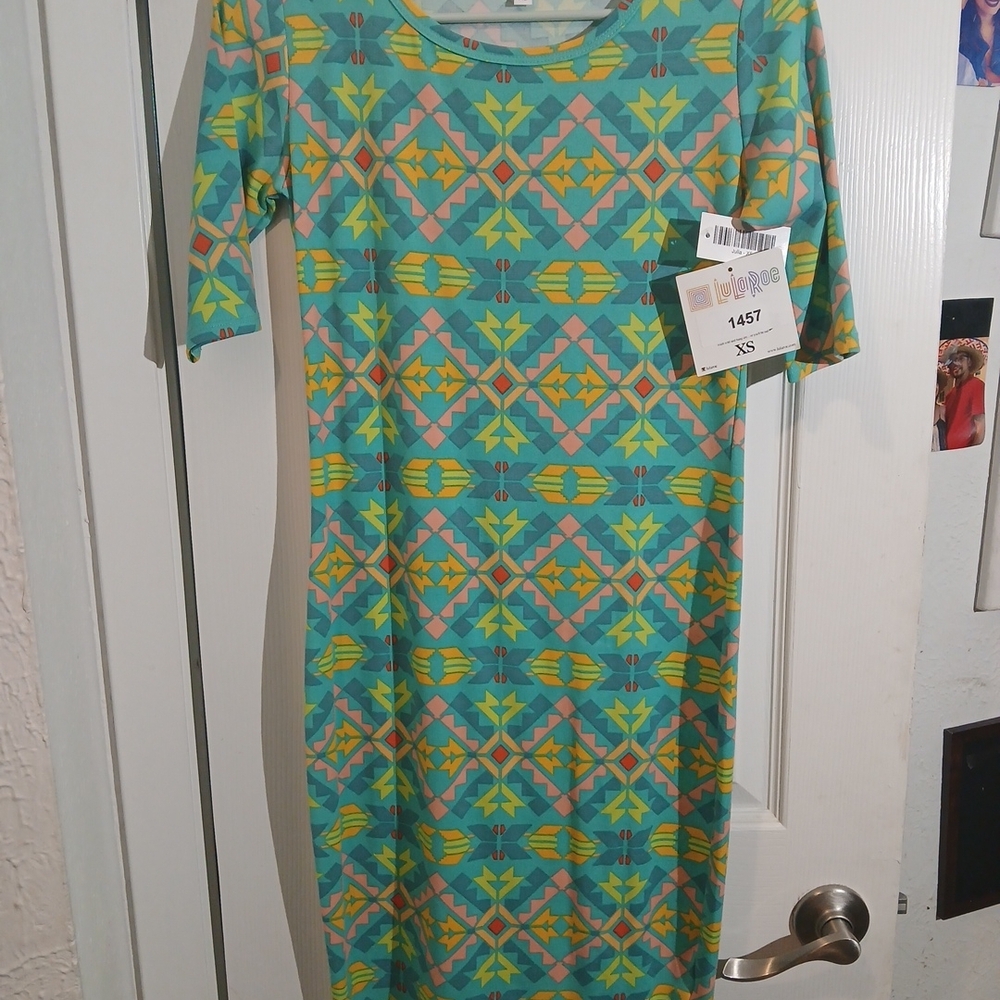 Geometric Patterned Dress - Blue and Yellow